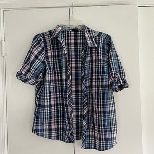 Basic Editions Navy, Light Blue & Pink Plaid Button-Up Shirt